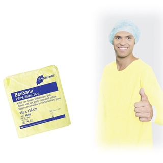 BeeSana PP/PE-Kittel 26 g, wasserabweisend, teillaminiert, Trikobündchen, gelb, 10 Stk.