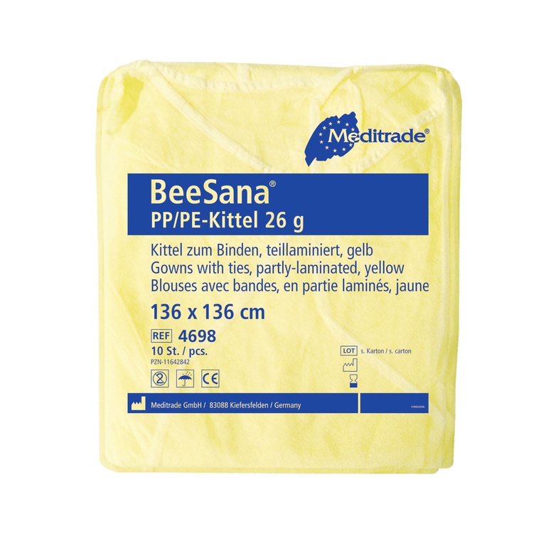 BeeSana PP/PE-Kittel 26 g, wasserabweisend, teillaminiert, Trikobündchen, gelb, 10 Stk.