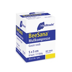 Gazekompresse/Vlieskompresse BeeSana Typ 17-fädig, steril, 100% Baumwolle, 50 Stk. (8-fach, 5 x 5 cm)