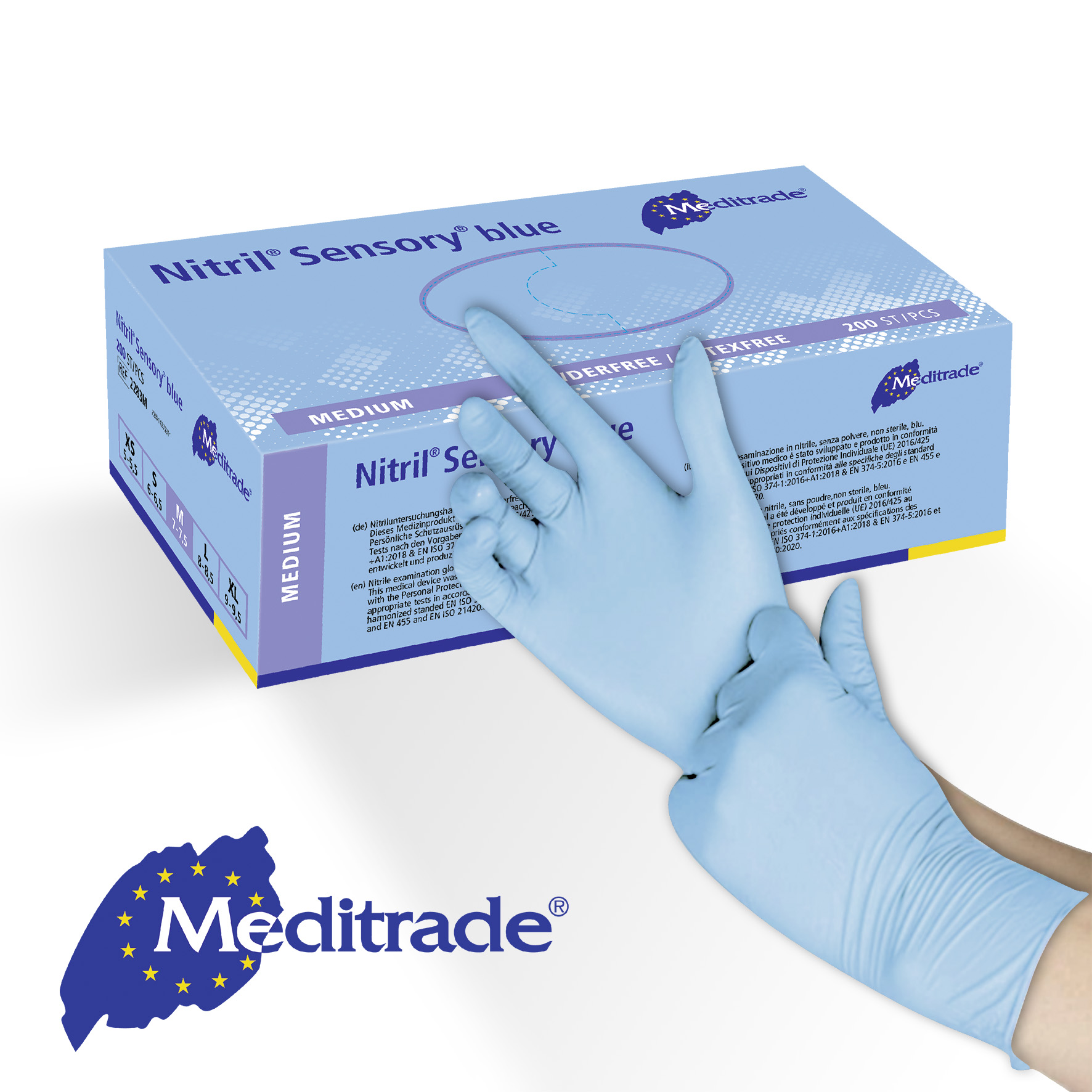 Nitril Sensory, Untersuchungshandschuh aus Nitril, puderfrei (Blau, M)