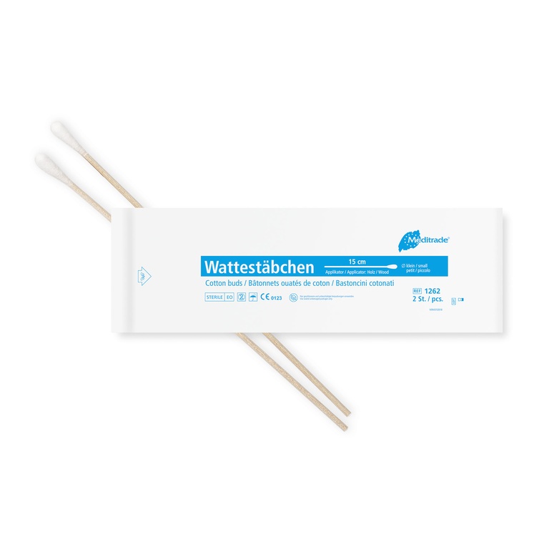 Wattestäbchen Meditrade einfach steril, 15 cm, Karton 100 x 2 Stk. (Holz, kleiner Kopf)
