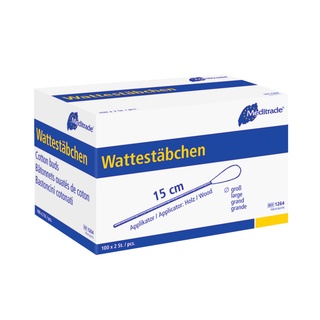 Wattestäbchen Meditrade einfach steril, 15 cm, Karton 100 x 2 Stk. (Holz, grosser Kopf)
