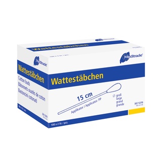 Wattestäbchen Meditrade einfach steril, 15 cm, Karton 100 x 2 Stk. (Kunststoff, grosser Kopf)