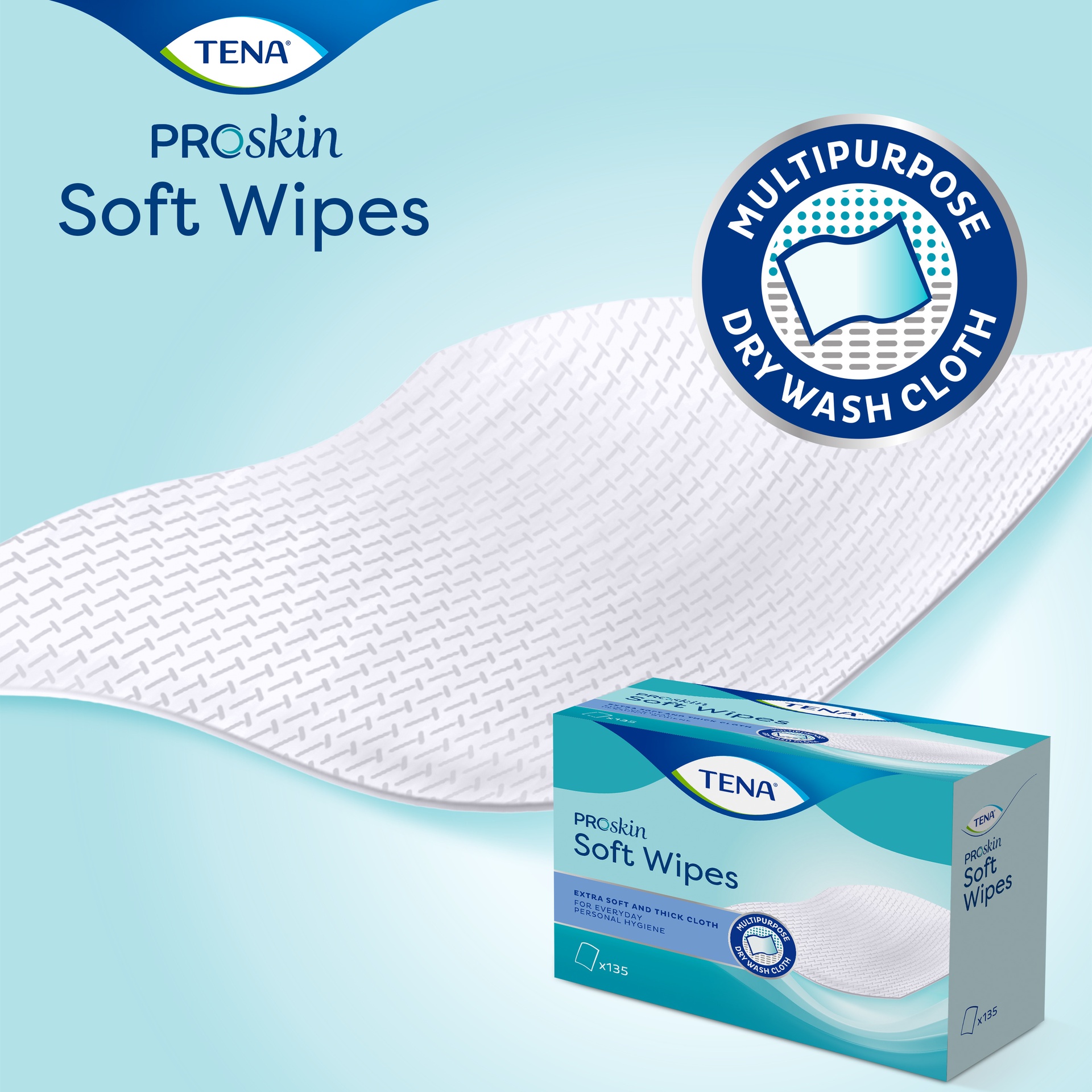 TENA Soft Wipe,  Proskin, 30 x 32 cm, 135 Stk.