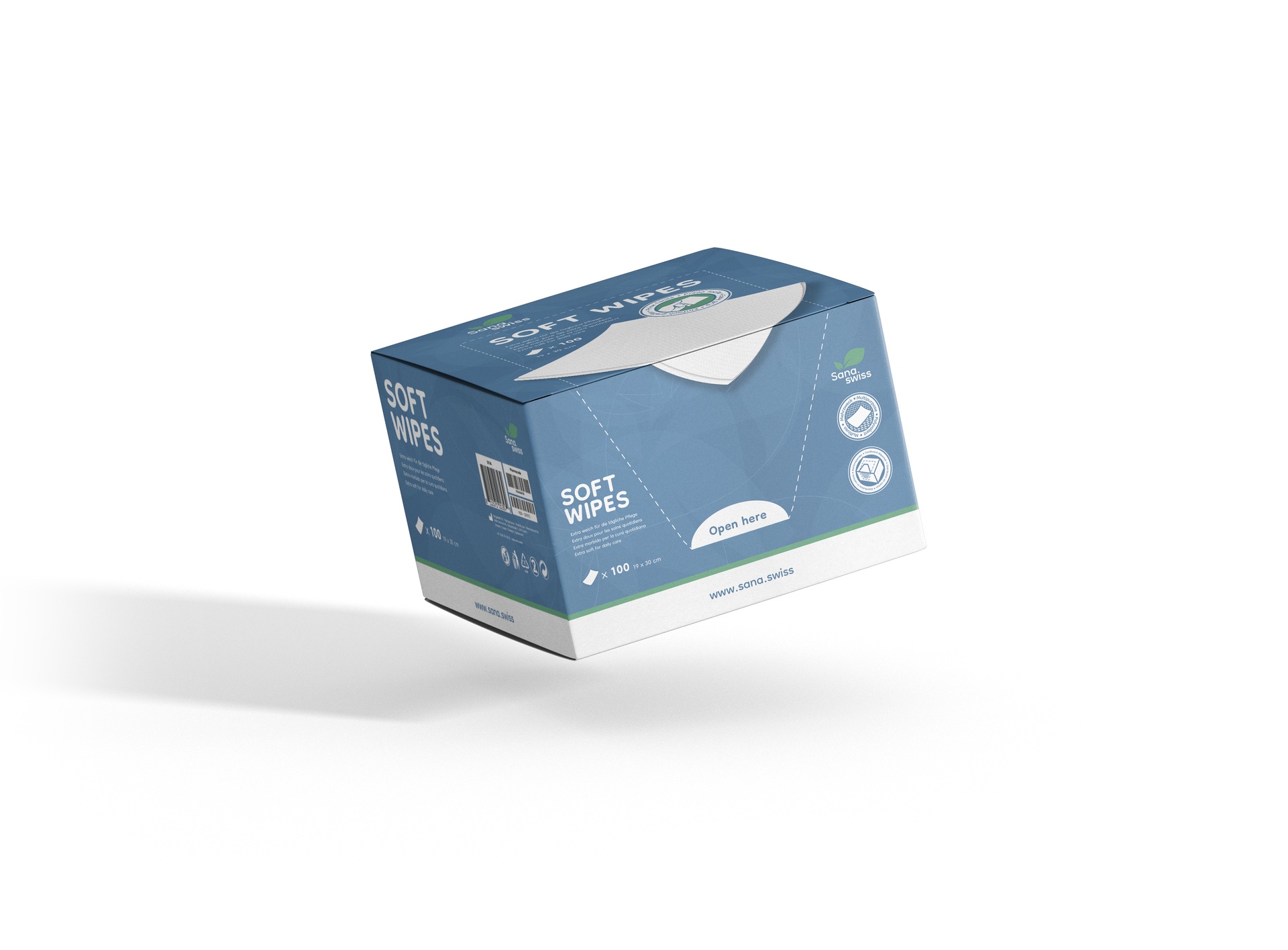 sana.swiss Soft Wipe, Waschtuch, 19x30 cm, 100 Stk. in Kartonspenderbox