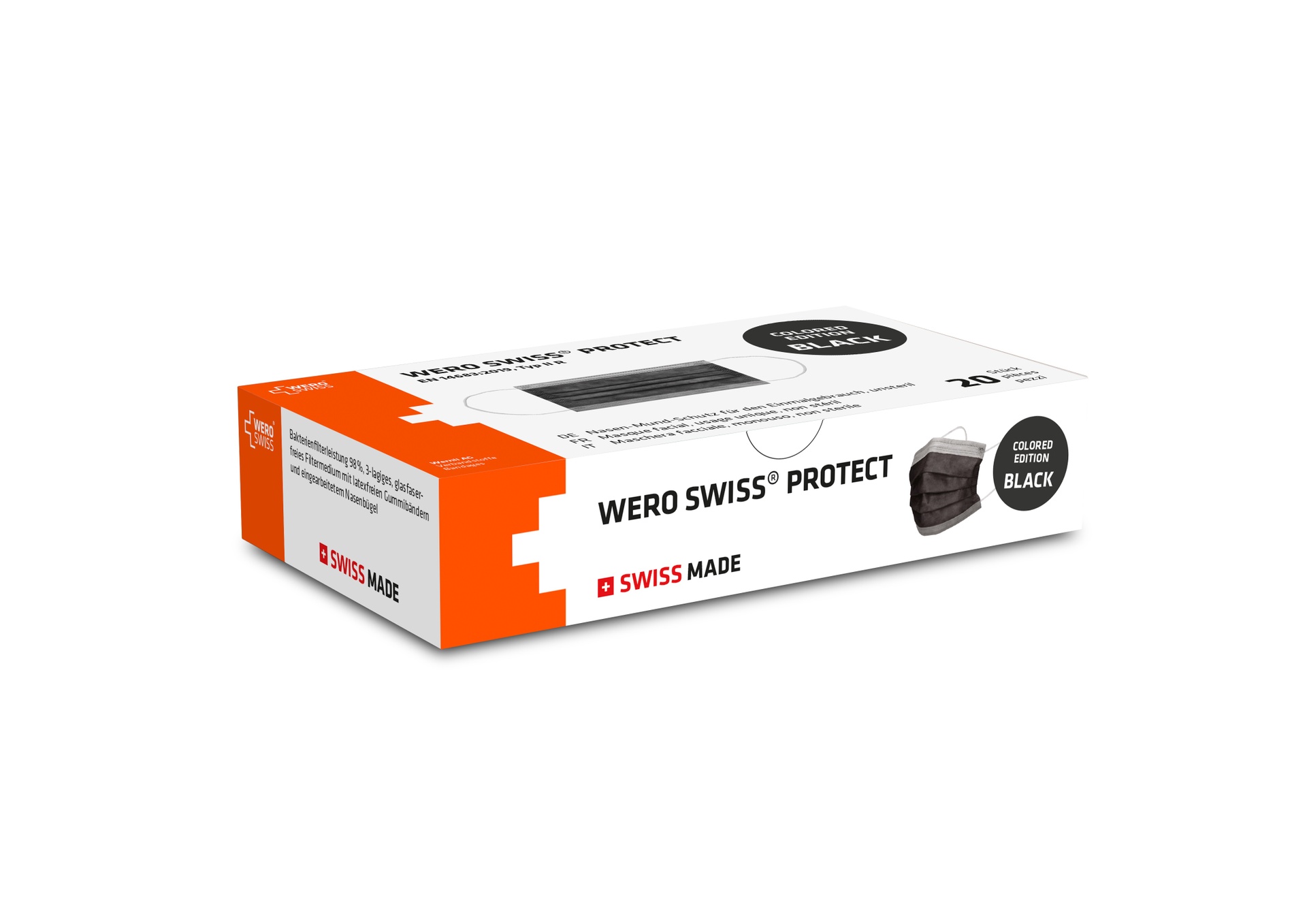 WERO SWISS© Protect Typ IIR Maske, Schwarz, 20 Stk.