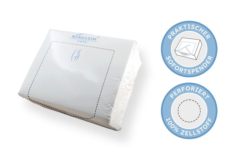 ROMULSIN panno per lavarsi/ salvietta intima/ salvietta morbida, 100% cellulosa, ultra morbida, 30x18 cm scatola dispenser 100 pz.