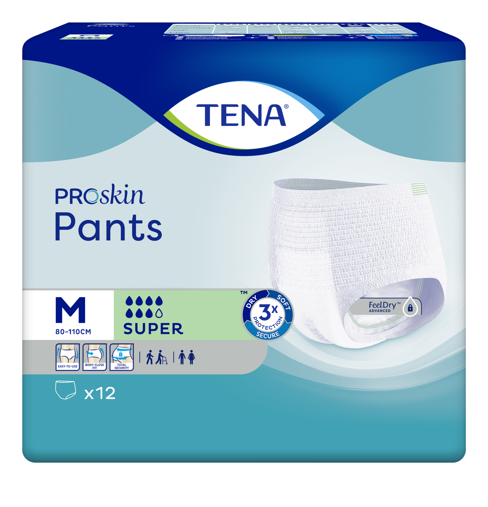 TENA Pants Super Proskin, 80-110 cm, M, 12 pcs.
