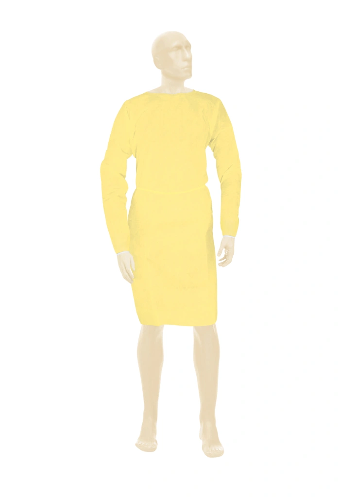 Blouse BeeSana en PP/PE, 26 g, hydrofuge, partiellement laminée, poignets en tricot, jaune, lot de 10 pièces.