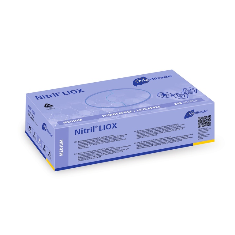 Nitril® LIOX, antimikrobieller Untersuchungshandschuh aus Nitril, BLAU, puderfrei, für Allergiker geeignet (M)