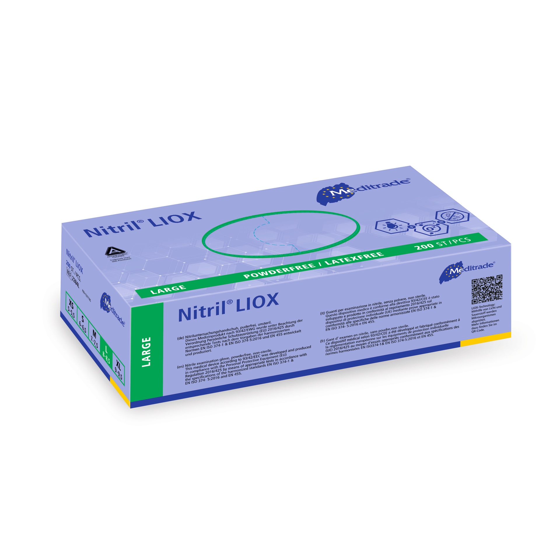Nitril® LIOX, antimikrobieller Untersuchungshandschuh aus Nitril, BLAU, puderfrei, für Allergiker geeignet (L)