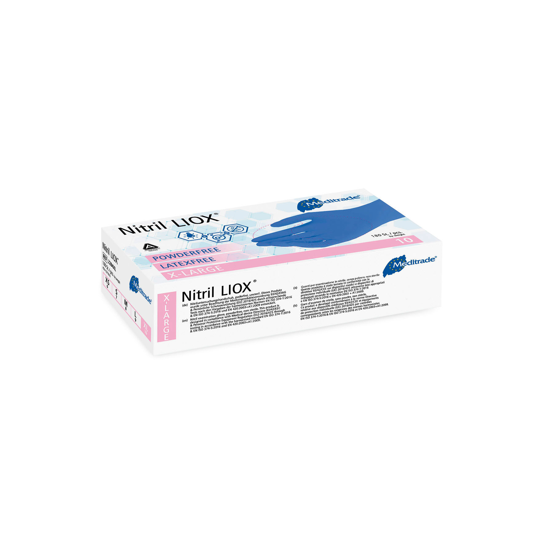 Nitril® LIOX, antimikrobieller Untersuchungshandschuh aus Nitril, BLAU, puderfrei, X-Large (9), 180 Stk. für Allergiker geeinigt