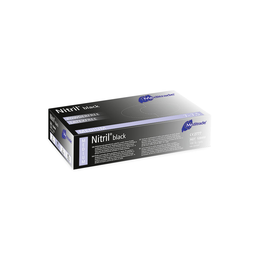 Nitril® Black, Untersuchungshandschuh Nitril, puderfrei, Schwarz Medium (7-7.5), 100 Stk.