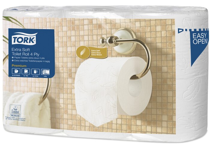 Tork extra weiches Kleinrollen Toilettenpapier Premium, 4lagig, 110405, 7 x 6 Rollen