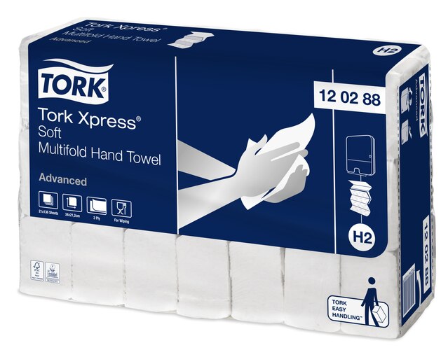 Tork Xpress® Multifold Handtücher, Advanced, 120399, 34x21, 2lg, weiss, 21x 136 Stk.= 1 Karton