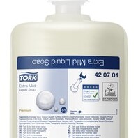 Tork, exra-milde Flüssigseife, 420701, Premium, parfumfrei, 1 L pro Flasche, S1, 1l