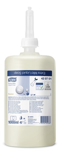 Tork, exra-milde Flüssigseife, 420701, Premium, parfumfrei, 1 L pro Flasche, S1, 1l