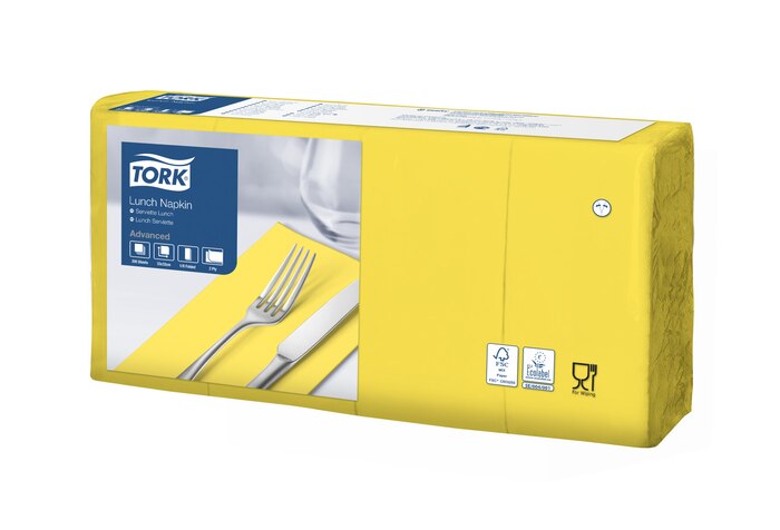 Tork Servietten, gefalzt (1/8-Falz, 33 x 33 cm, 2-lagig, gelb)