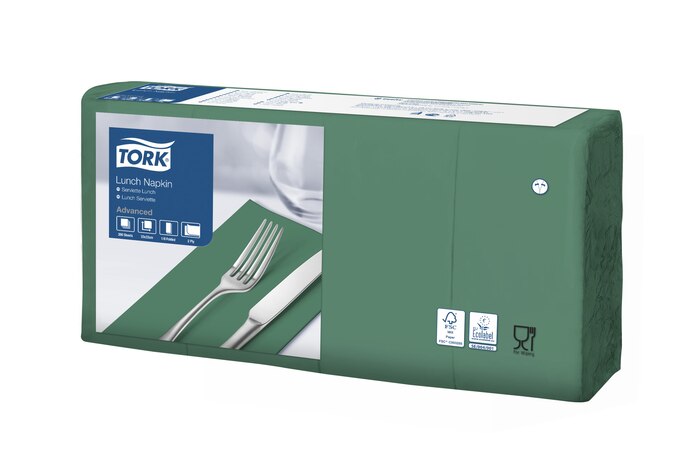 Tork Servietten, gefalzt (1/8-Falz, 33 x 33 cm, 2-lagig, dunkelgrün)