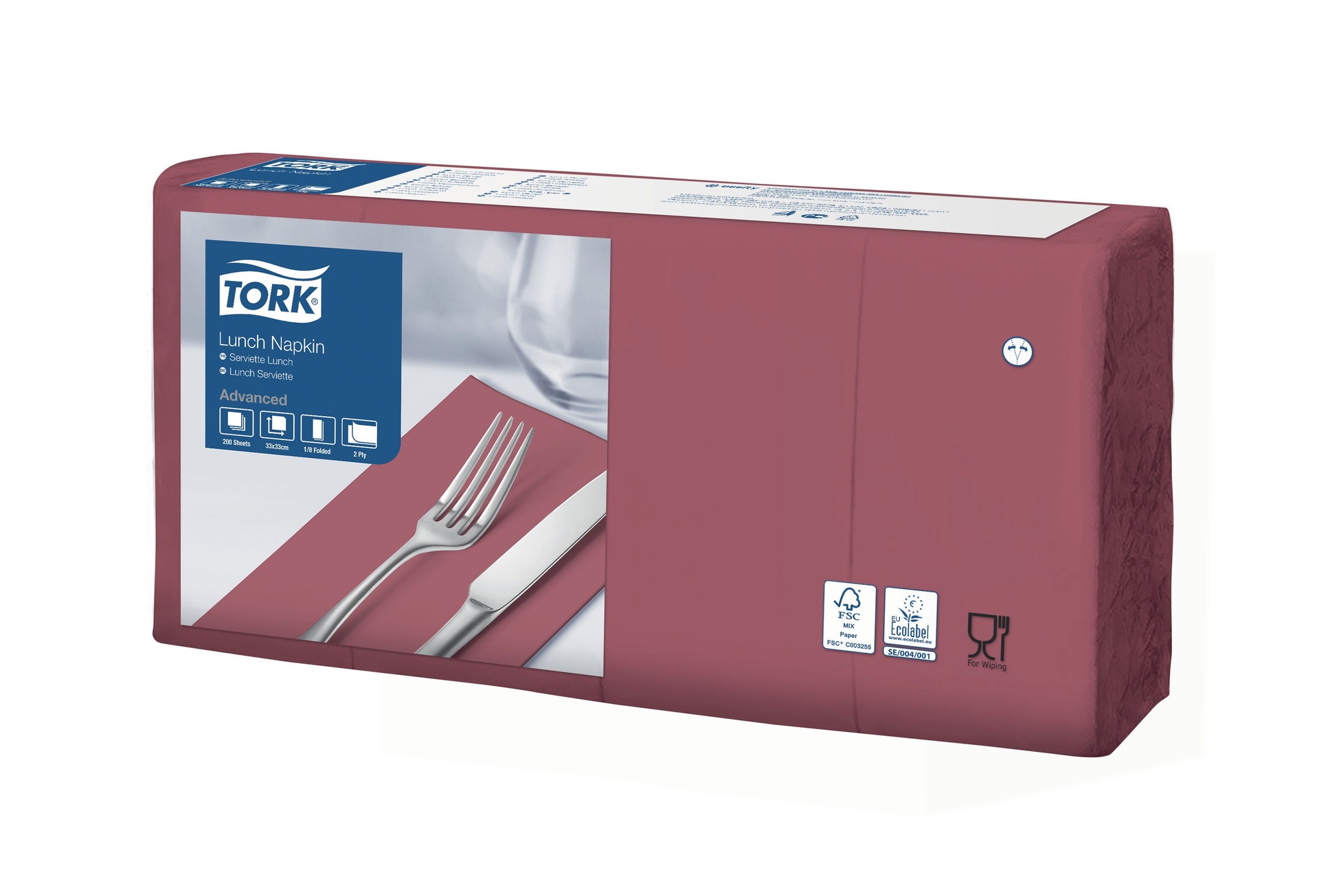 Tork Servietten, gefalzt (1/8-Falz, 33 x 33 cm, 2-lagig, bordeauxrot)
