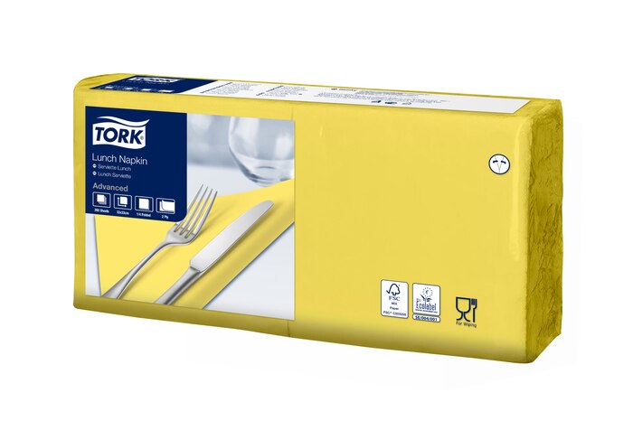 Tork Servietten, gefalzt (1/4-Falz, 33 x 33 cm, 2-lagig, gelb)