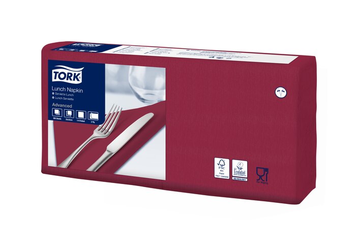 Tork Servietten, gefalzt (1/4-Falz, 33 x 33 cm, 2-lagig, bordeauxrot)