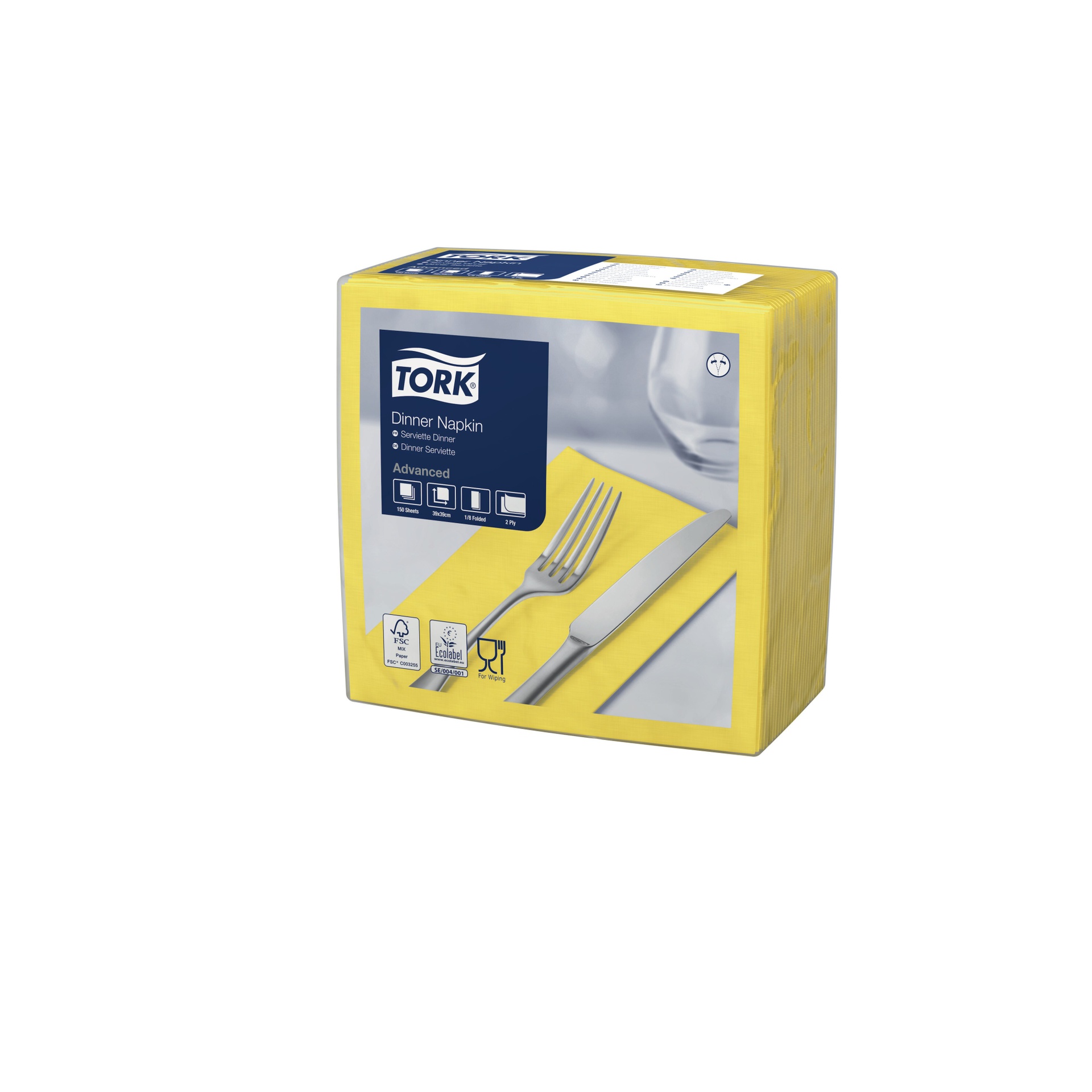 Tork Servietten, gefalzt (1/8-Kopffalz, 39 x 39 cm, 2-lagig, gelb)