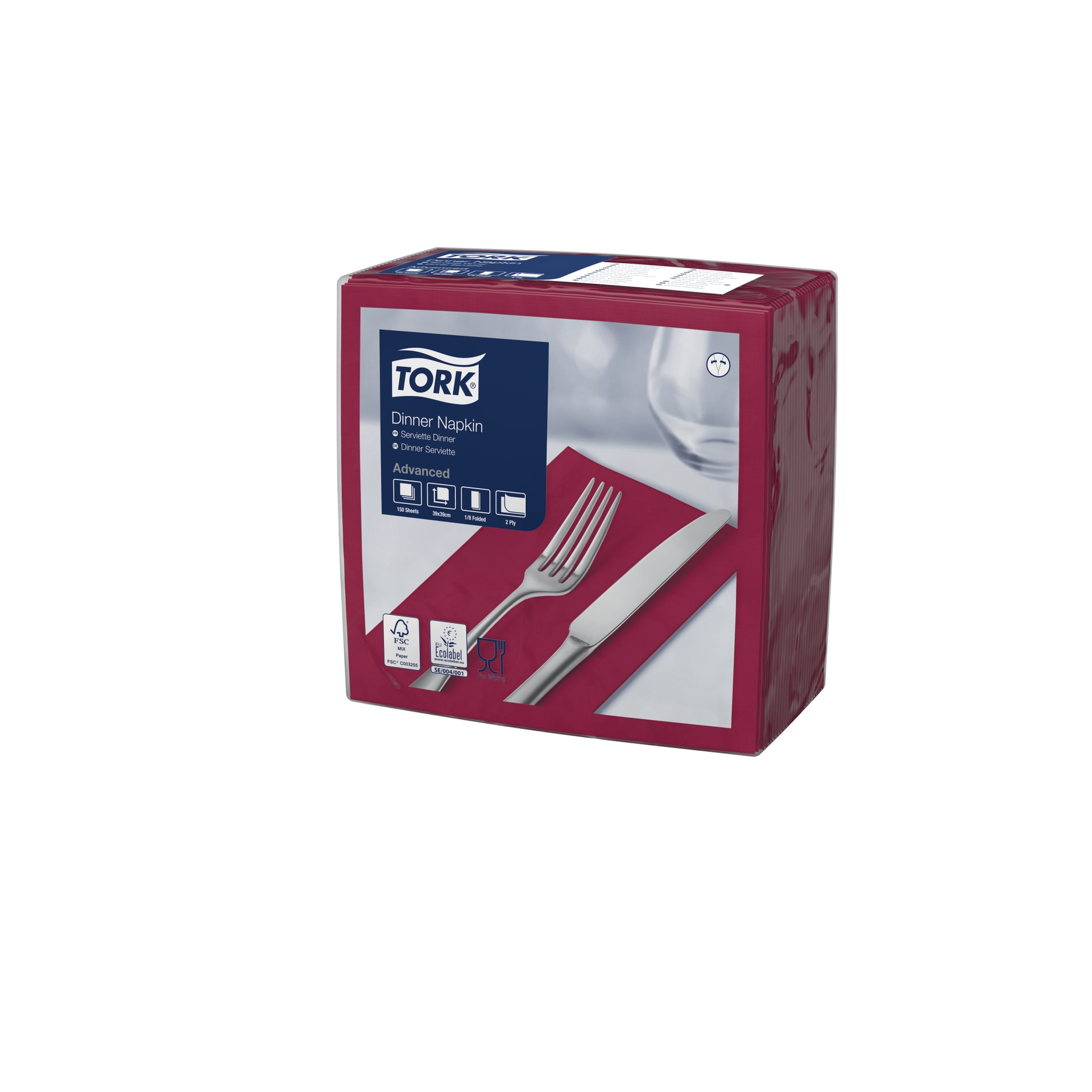 Tork Servietten, gefalzt (1/8-Kopffalz, 39 x 39 cm, 2-lagig, bordeauxrot)