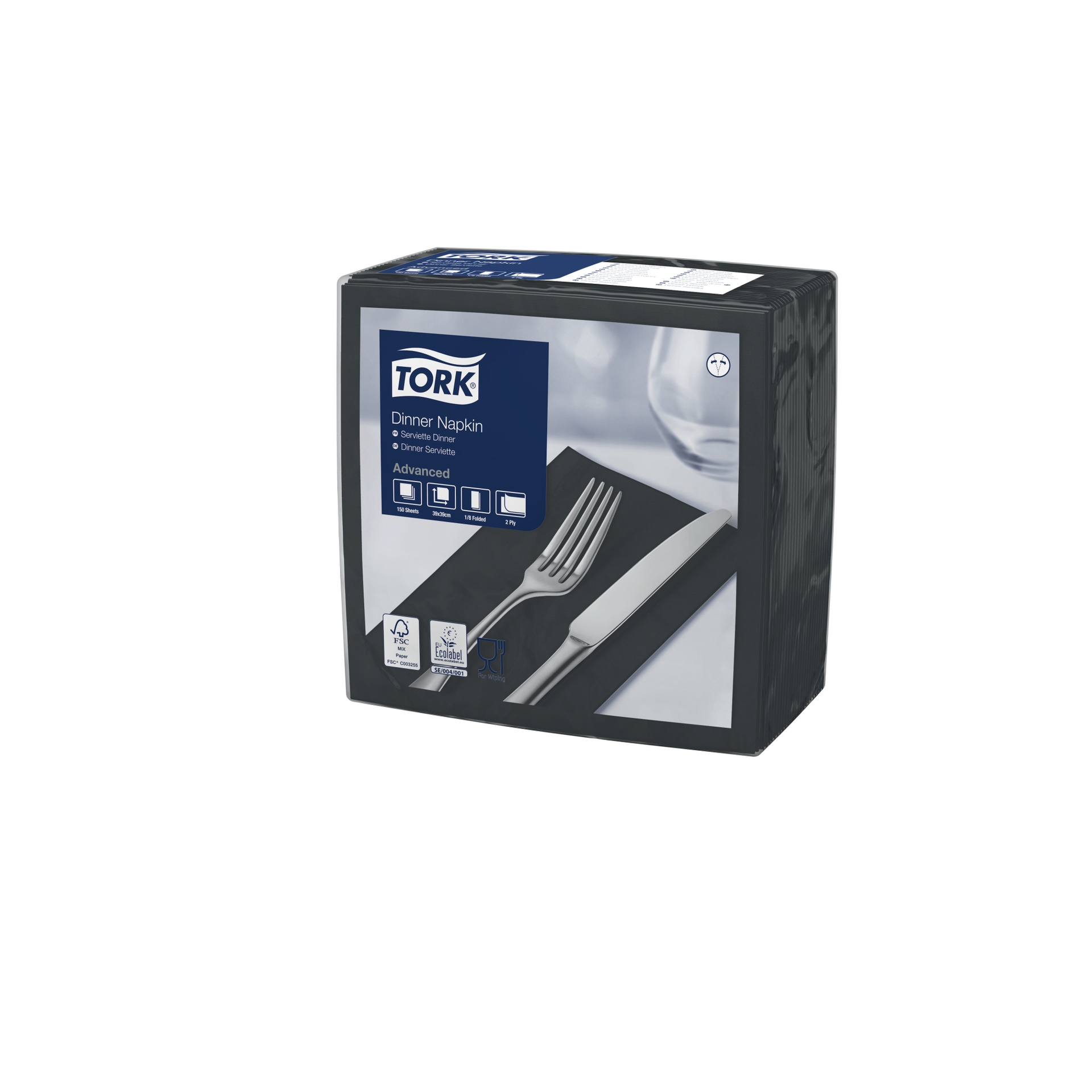 Tork Servietten, gefalzt (1/8-Kopffalz, 39 x 39 cm, 2-lagig, schwarz)
