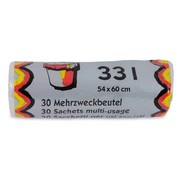 Mehrzweckbeutel 33 lt, transparent, 7 my, mit Verschlussbändel mint, Rolle à 30 Säcke