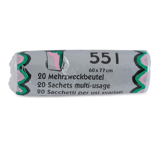 Mehrzweckbeutel 50-55 lt, transparent, 8 my, mit Verschlussbändel gelb, 20 Säcke pro Rolle