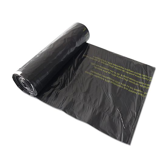 Kehrichtsäcke mit Zugband, 110 lt, (48my), schwarz, 80% Recycling-Material, 70x1100x50 mm, Rolle à 10 Säcke