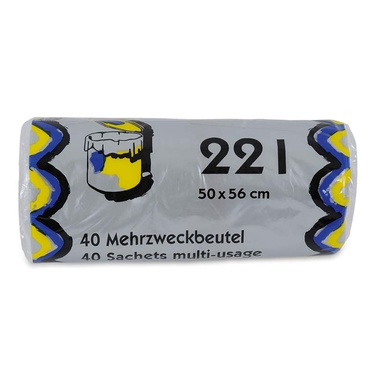 Mehrzweckbeutel 22 lt, transparent, 7 my, mit Verschlussbändel rosa, Rolle à 40 Stk.