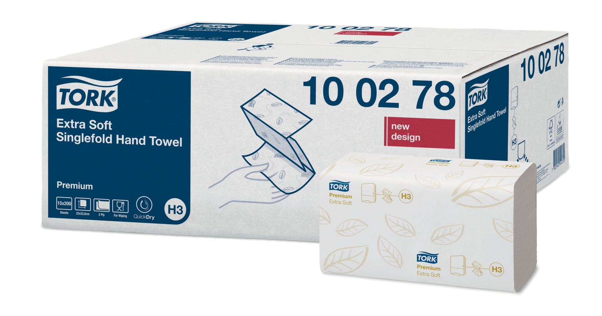 Tork extra weiches Zickzack Handtücher, V-Falz, 100278, H3, Premium, Weiß, 2lg., 23x22.6cm, 15x200 Stk.