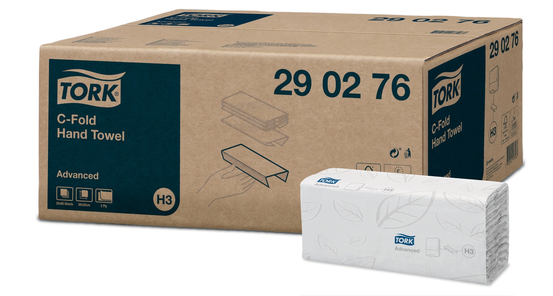 Tork Lagenfalz Handtuch, C-Falz, Advanced, Weiß, 2lg., 290276,H3, 25x49.6 cm, 20x80 Stk.
