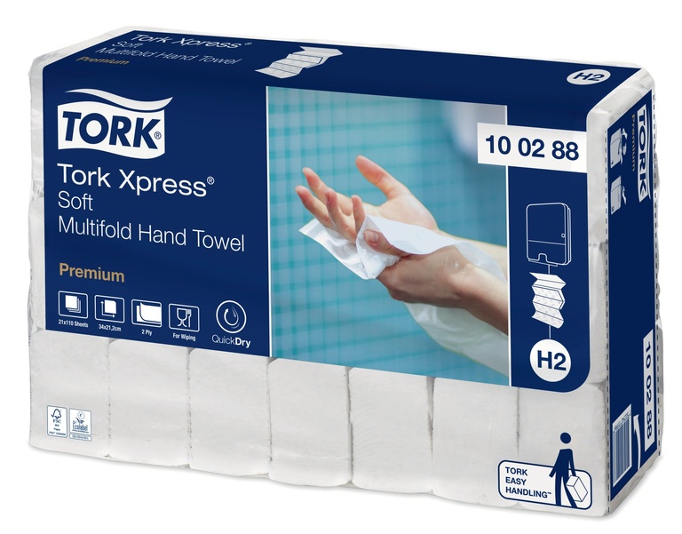 Tork Xpress® weiches Multifold Handtuch, 100288, H2, Premium, Weiß, 2lg., 21x110 Stk.