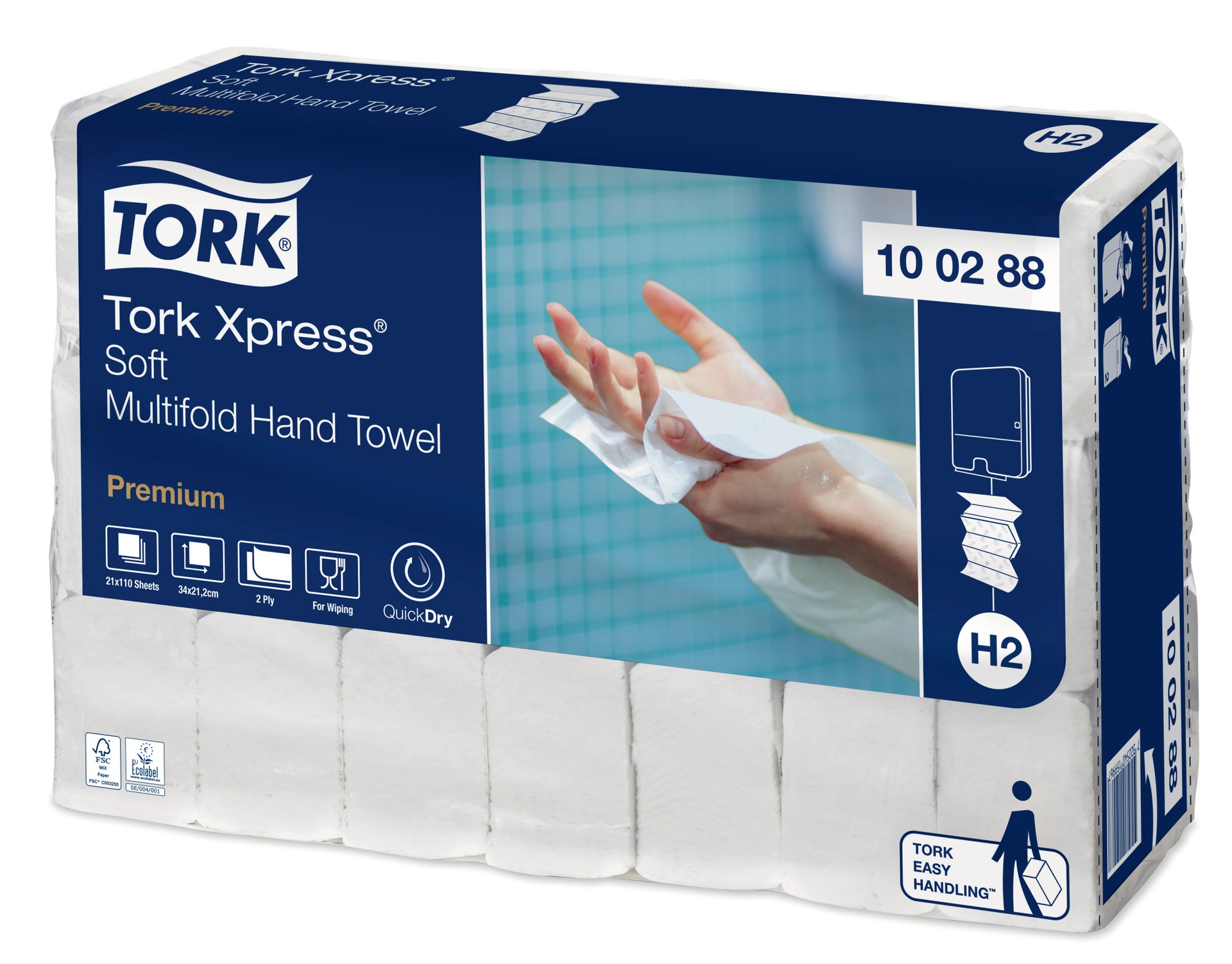 Tork Xpress® weiches Multifold Handtuch, 100288, H2, Premium, Weiß, 2lg., 21x110 Stk.