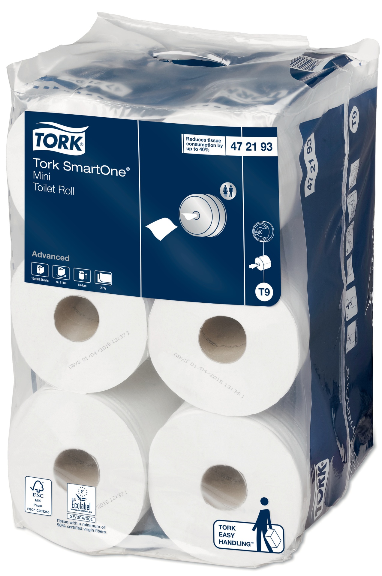 Tork SmartOne® Mini Toilettenpapier, 472193, Advanced, Weiß, 2lg.