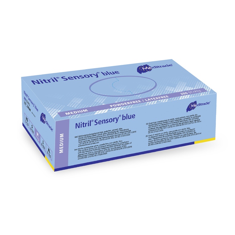 Nitril Sensory blue, Untersuchungshandschuh aus Nitril, BLAU, puderfrei, Medium, 200 Stk.