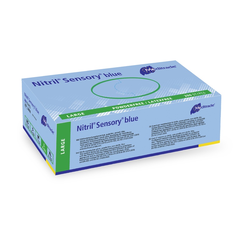 Nitril Sensory blue, Untersuchungshandschuh aus Nitril, BLAU, puderfrei, Large, 200 Stk.