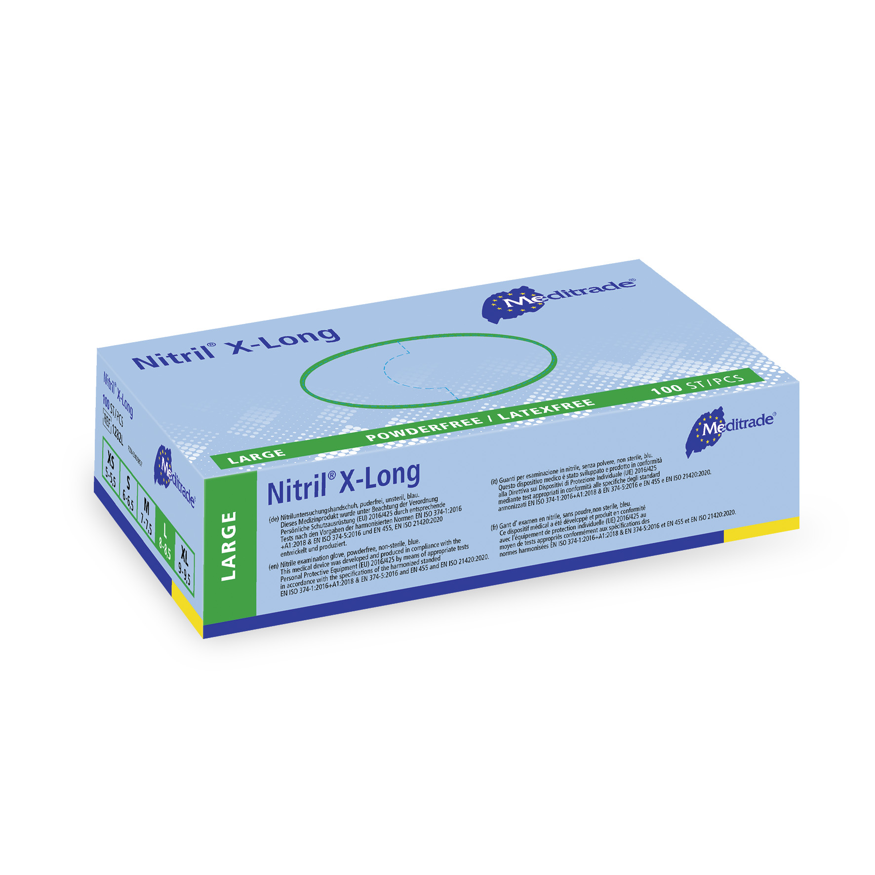Nitril® X-Long, Blau, Untersuchungshandschuh, puderfrei, Large (8-8.5), 100 Stk.