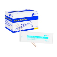 Wattestäbchen Meditrade einfach steril, 15 cm, Karton 100 x 2 Stk. (Holz, grosser Kopf)