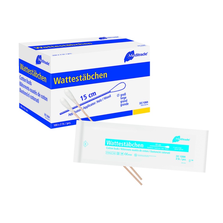 Cotton Swabs Meditrade Single Sterile, 15 cm, Large Head, box 100 x 2 pcs.