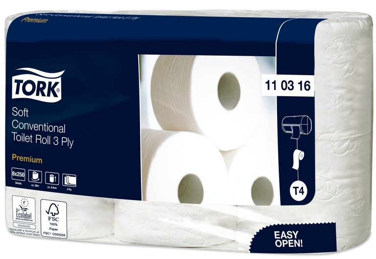 Tork weiches Kleinrollen Toilettenpapier Premium, 3lagig, 110316, 8 Rollen