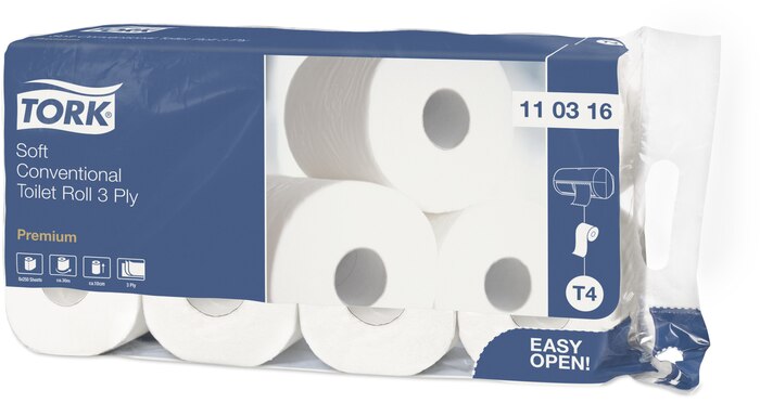 Tork weiches Kleinrollen Toilettenpapier Premium, 3lagig, 110316, 8 Rollen