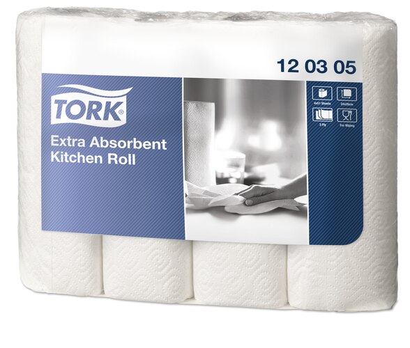 Tork, exra-saugfähige Küchenrolle, 120305, 3lg, 51 Blatt pro Rolle, 4 Rollen