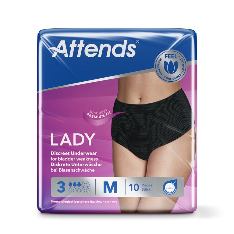 Attends Lady Discreet 3, Underwear, M schwarz, 10 Stk