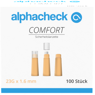 Comfort Einweg-Sicherheitslanzetten alphacheck, autom. rückziehende Nadel, 23G, 1.6 mm, steril, 100 Stk.