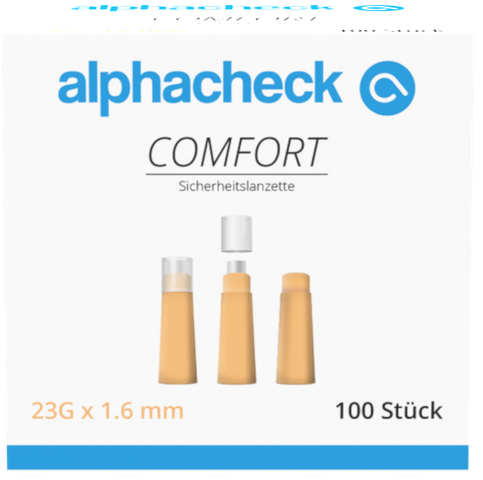 Comfort Einweg-Sicherheitslanzetten alphacheck, autom. rückziehende Nadel, 23G, 1.6 mm, steril, 100 Stk.