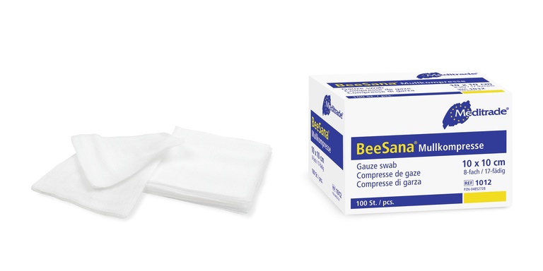 Gazekompresse/Vlieskompresse BeeSana Typ 17-fädig, unsteril, 100% Baumwolle (8-fach, 10 x 10 cm)